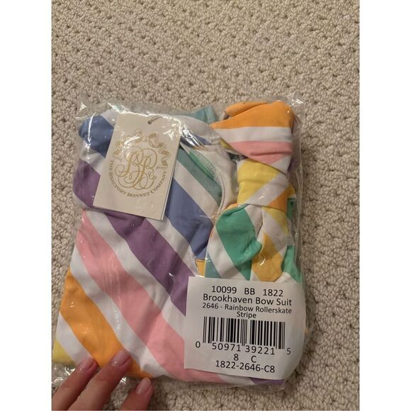 NWT IN BAG!! TBBC Brookhaven Bow Bathing Suit Rainbow Roller Skate Stripe - Picture 3 of 7